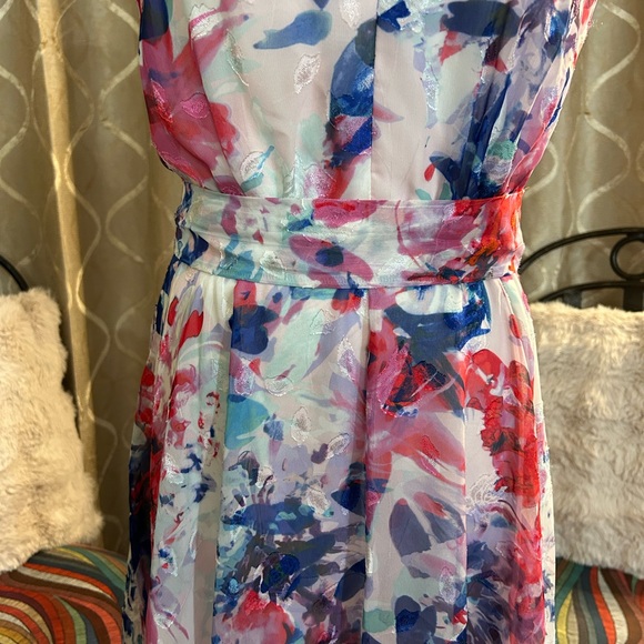 Donna Karan Asymmetrical Floral Dress - Red, Blue, White - Picture 7 of 16